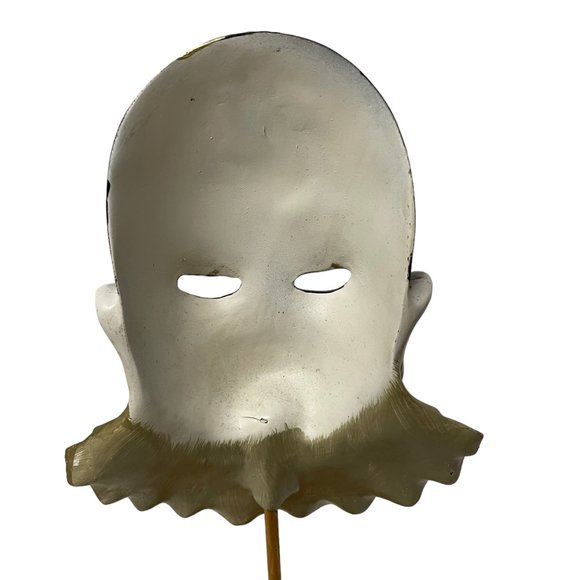 Harlequin Pierrot Clown Head Mask on a stick Gold collar Black Pedestal  Decorat - Picture 5 of 8
